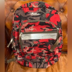 LL BEAN red/gray camo backpack in used condition